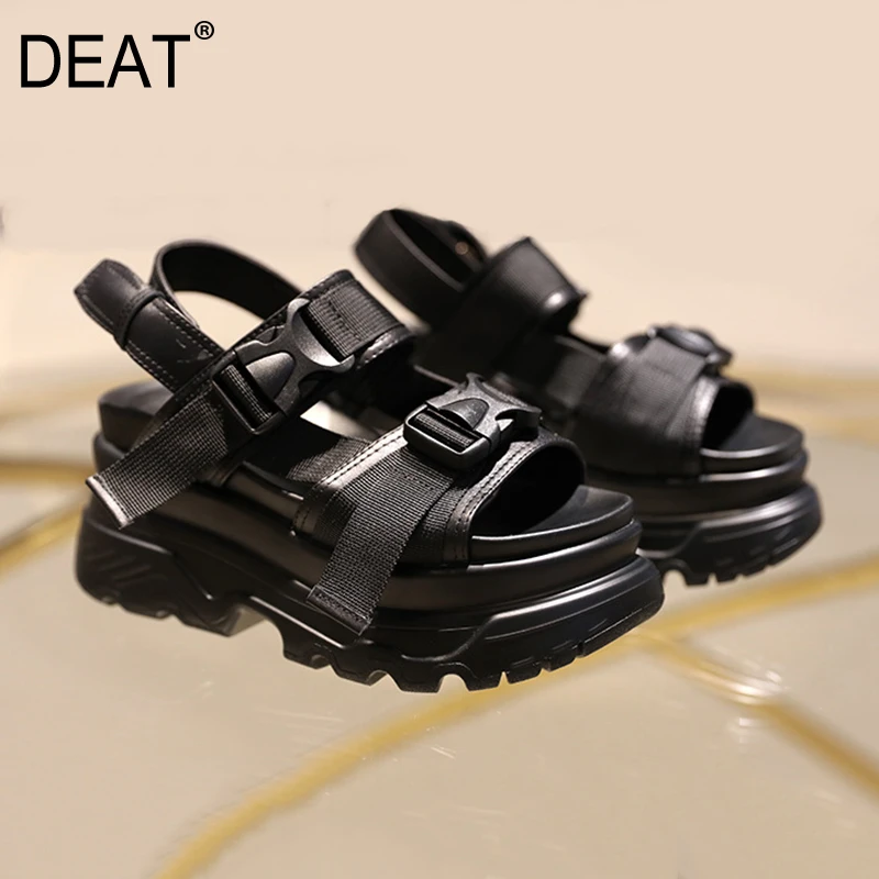 Женские босоножки на толстой подошве [DEAT] черные повседневные из натуральной