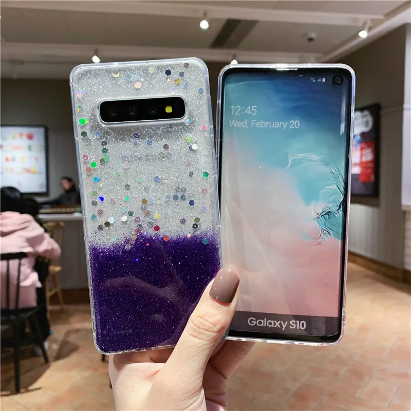 

Glitter Bling Sequins Phone Case For Samsung Galaxy S20 Ultra S10 Plus Note 10 Plus 9 Soft Epoxy Clear Luxury Phone Cover Capa