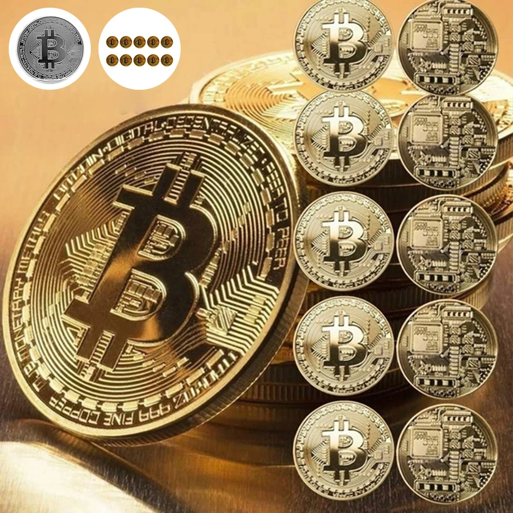 

10pcs Plated Bitcoin Coin Historic Commemorative Souvenir Coins Art Collection BTC Virtual Currency Antique Imitation Gift