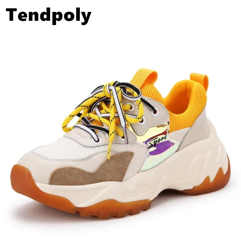 Женские кроссовки на толстой подошве повседневные спортивные из натуральной кожи лидер продаж обувь для