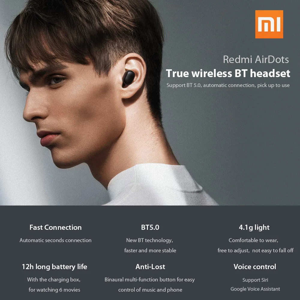 Глобальная версия Xiaomi Redmi AirDots беспроводные наушники Mi True Wireless базовые мини bluetooth