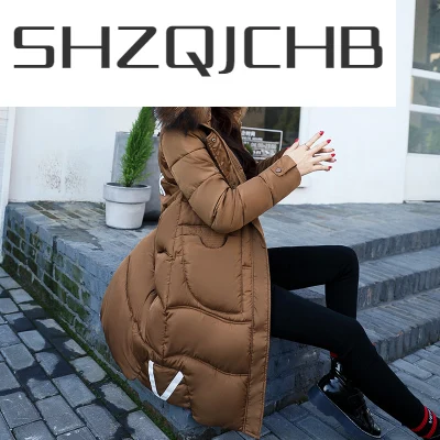 

SHZQ 2021 Новая модная зимняя куртка женская теплая хлопковая с большим меховым воротником с капюшоном Женская Парка черная Chaqueta Mujer верхняя од...