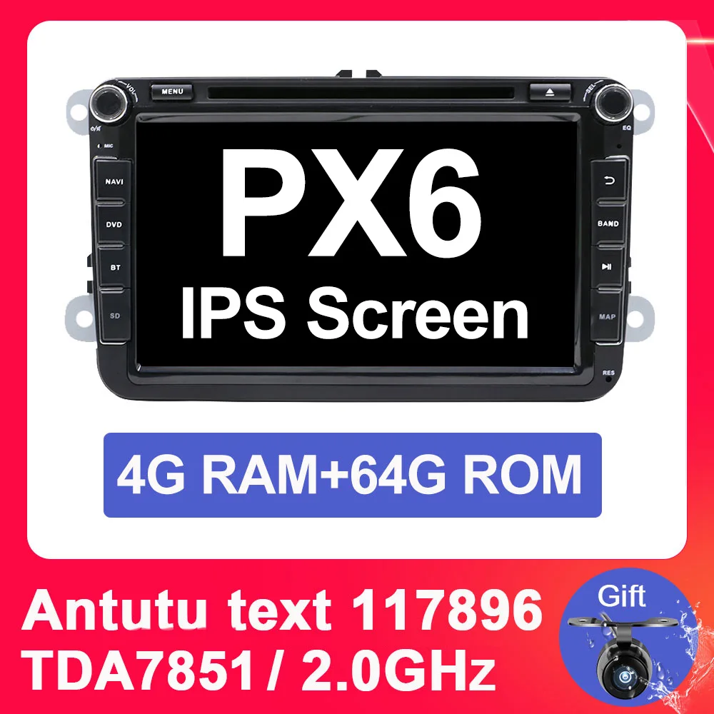 4G 64G PX6 Eunavi 2 din Android 9 Octa Core 4 Гб 64 Гб автомобильный DVD для VW Passat CC Поло Гольф 5 6 Touran EOS T5 Sharan Jetta Tiguan gps радио DSP - Цвет: 4G 64G PX6