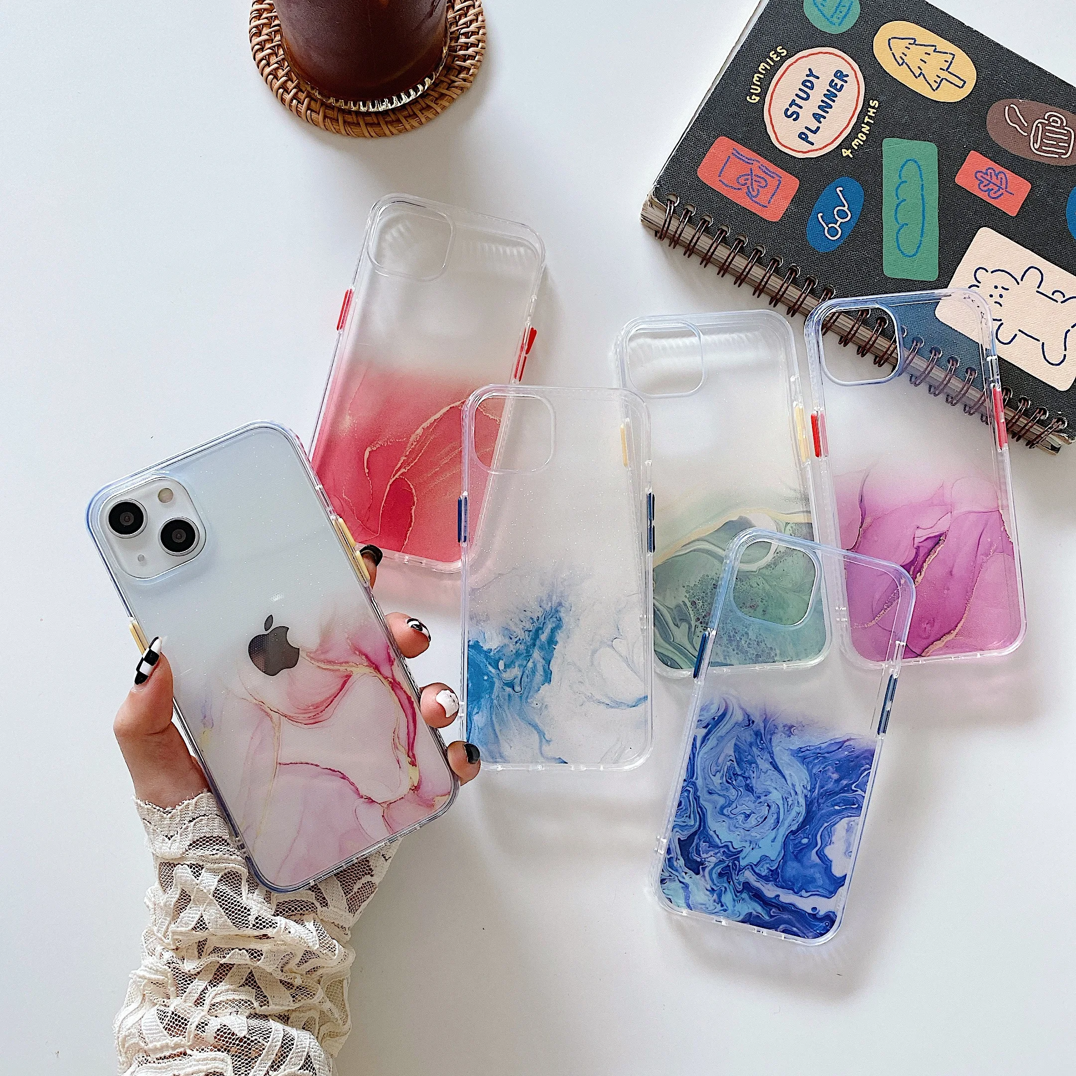 

Hybrid Shockproof Phone Case for iPhone 13 Pro Max 13mini Fashion Colorful Transparent Coque Soft TPU Frame Acrylic Back Cover