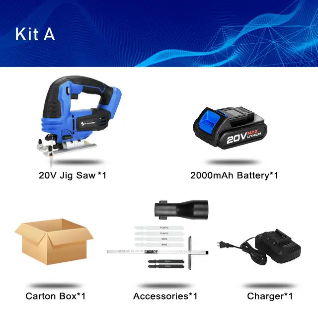 Kit A PROSTORMER 20 в лобзик Электроинструмент беспроводной лобзик быстрая замена лезвия электрическая пила светодиодный светильник руководство с 6 шт. лезвия для деревообработки - Цвет: Kit A