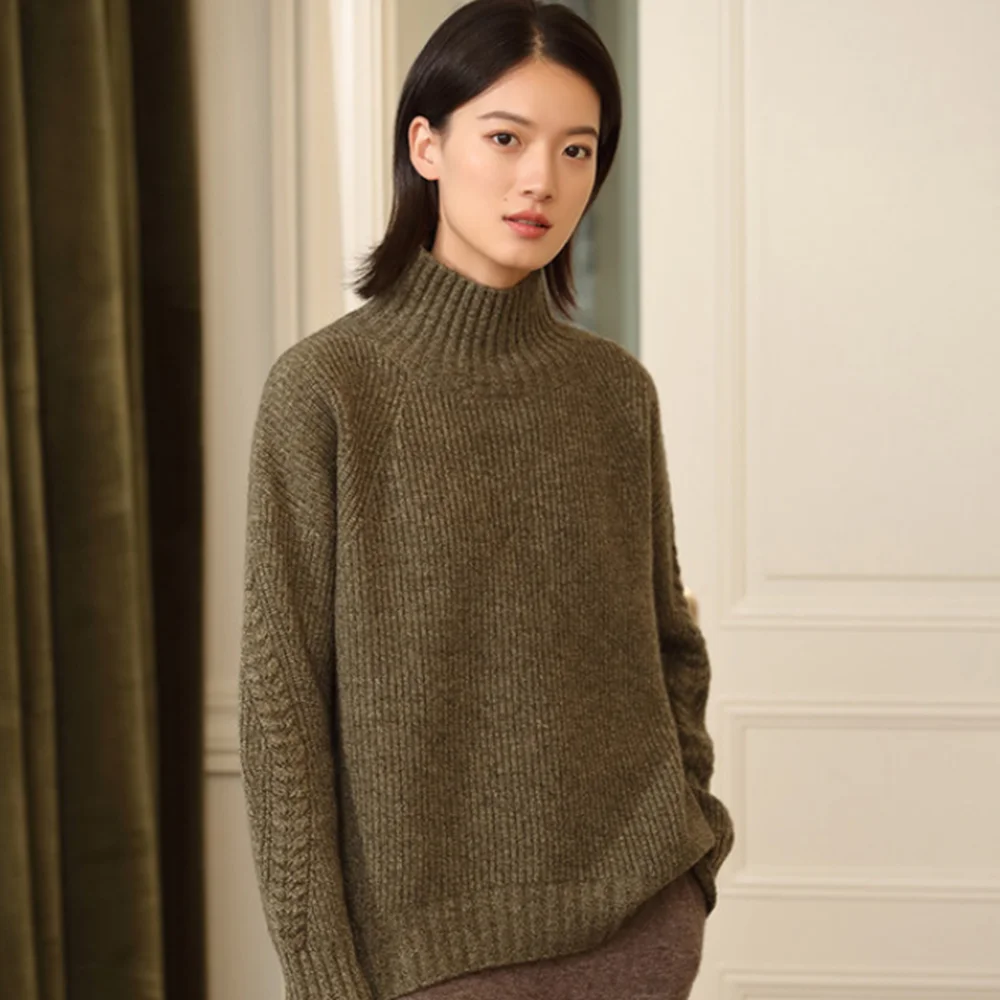 Yak hair wool sweater long sleeve full turtleneck top ladies korean knit green jumper for women turtle neck cashmere fashion new