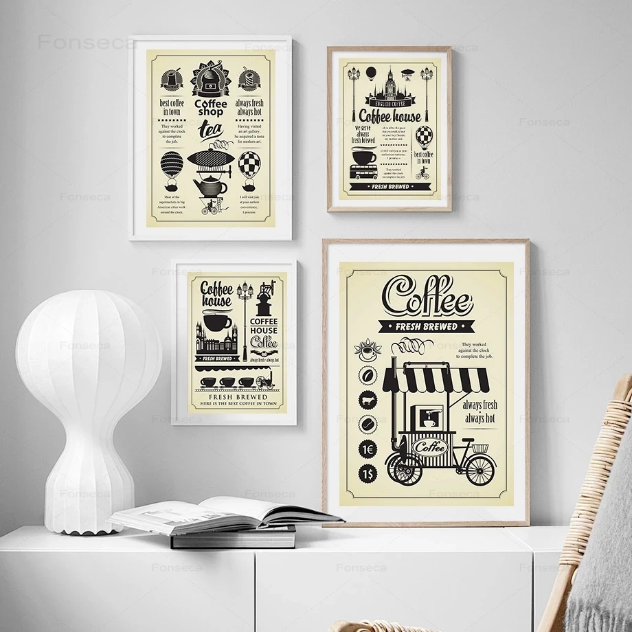 Скандинавская картина в виде меню кофе стиле ретро холст для кафе магазина
