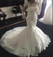 plus size illusion long sleeve wedding dresses sexy african nigerian scoop neck mermaid applique bride gowns