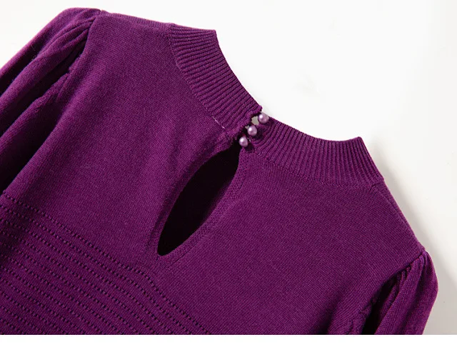 

Sweater Women Knitted Sweater Women Sweater Purple Puff Sleeve Lantern Sleeve Knit Top