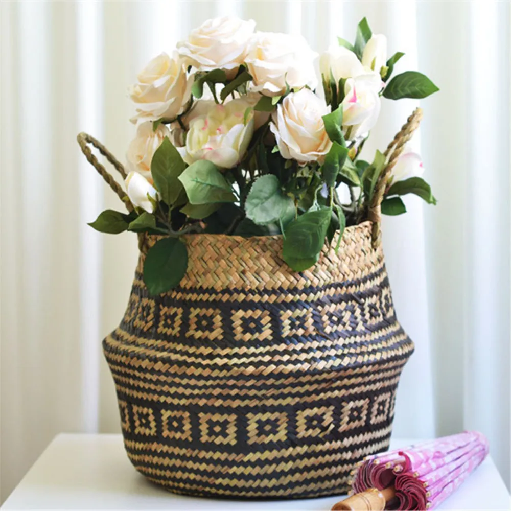 

Flower Basket Seagrass Wicker Basket Flower Pot Folding Basket Dirty Basket Storage Decoration