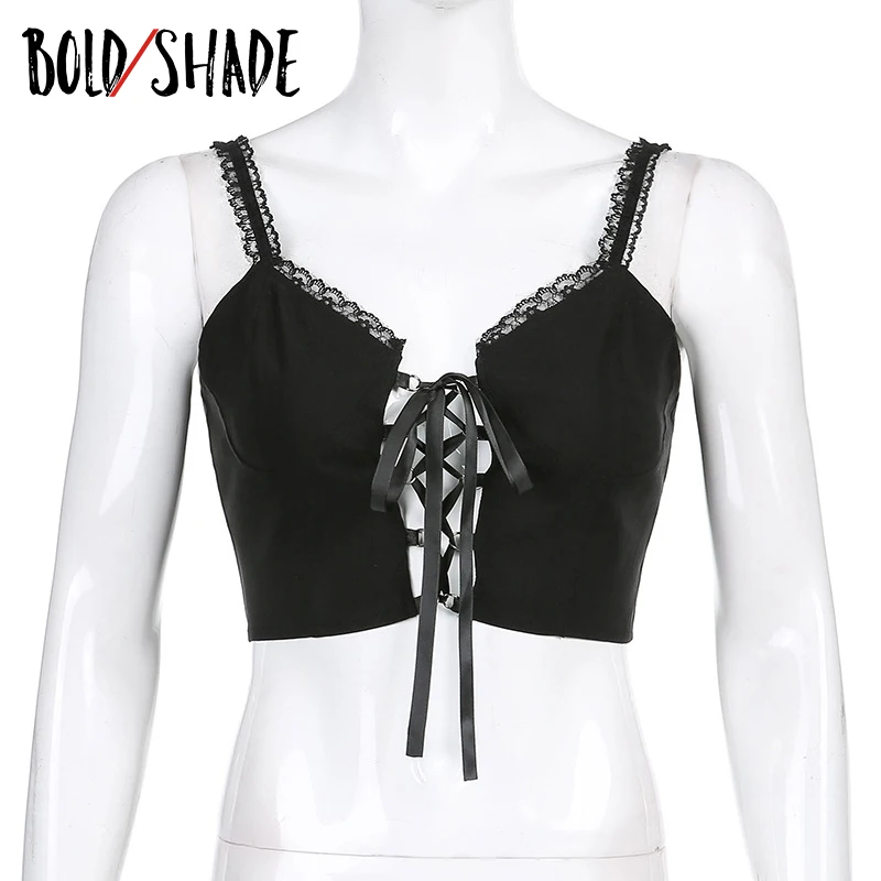 

Bold Shade Goth Fashion Style Bandage Crop Bustier Top Lace Hollow Out Y2K Corset Tops Women Vintage Solid Indie Clothes Bodycon