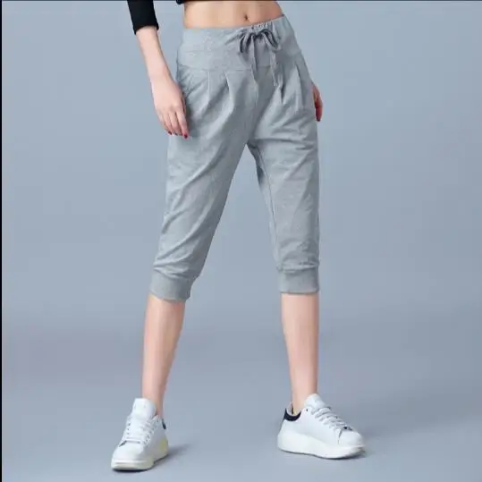 Женские летние Стрейчевые штаны с высокой талией укороченные штаны-шаровары