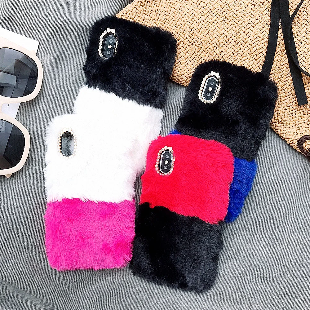 L-FADNUT для девочек Роскошный милый меховой пушистый чехол телефона iPhone Xr X Xs Max Apple 6