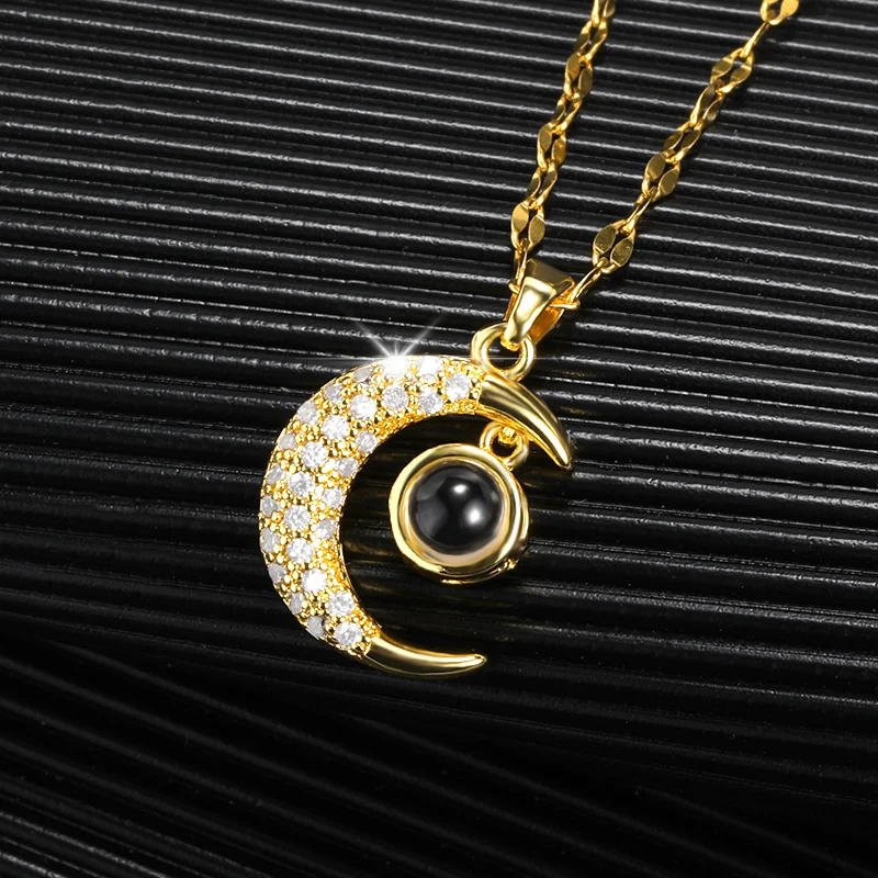 

I LOVE YOU 100 languages Projection Necklaces For Memory Of LOVE Choker Moon Necklace Collier Gifts Crystal Jewelry For Women