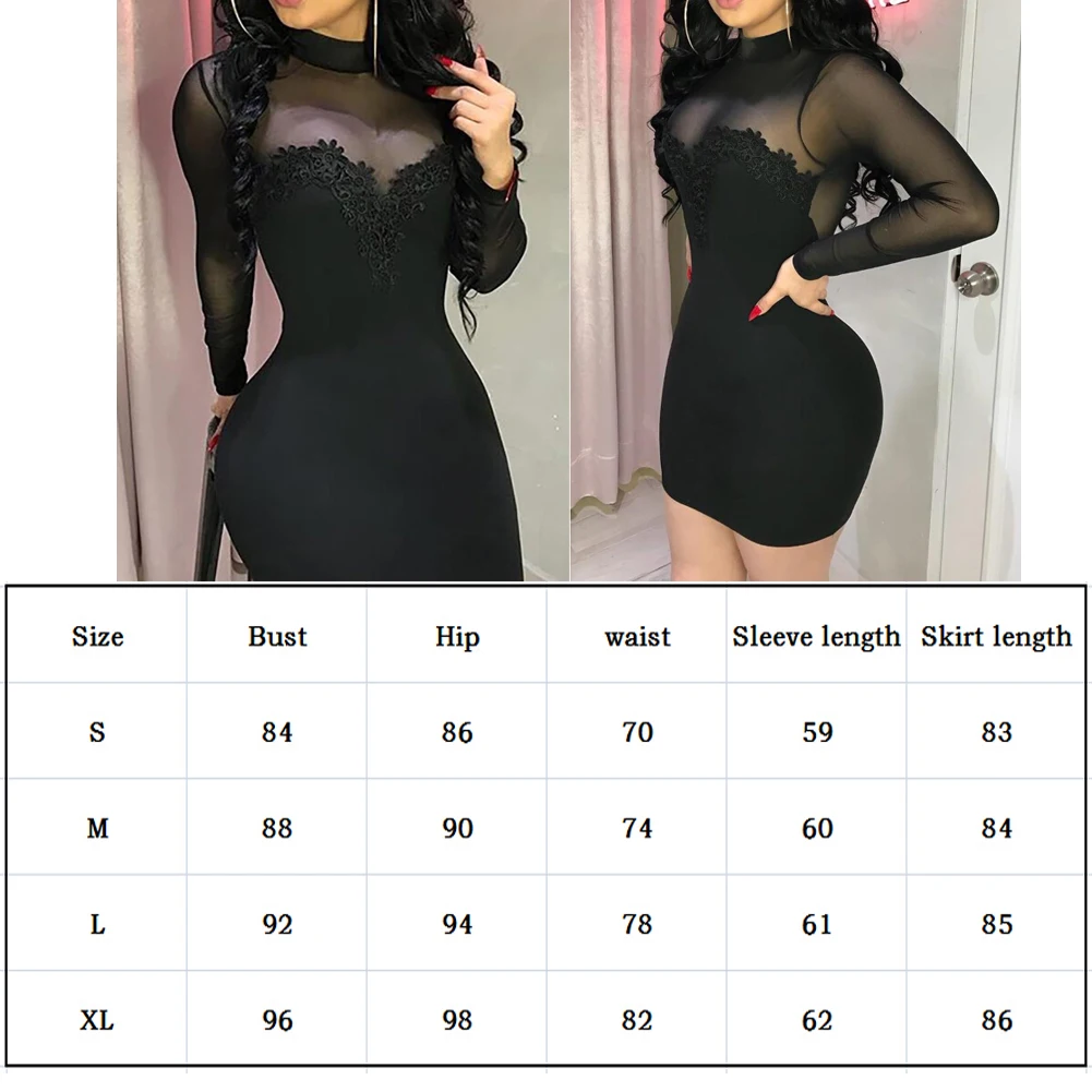

Women Sexy Bodycon Dress Ladies Party Evening Casual Long Sleeve Mini Dress