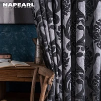 napearl luxury european pattern curtains for bedroom living room elegant window treatments jacquard semi blackout curtain black
