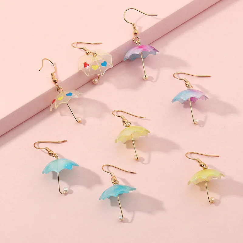 

1Pair Cute Umbrella Drop Earrings Korean Women Rainbow Umbrella Resin Earrings Sweet Girls Unique Design Earring DIY Jewelry