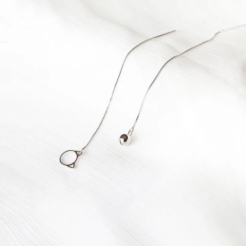 Асимметричные серебряные цветные милые длинные висячие серьги с кошками