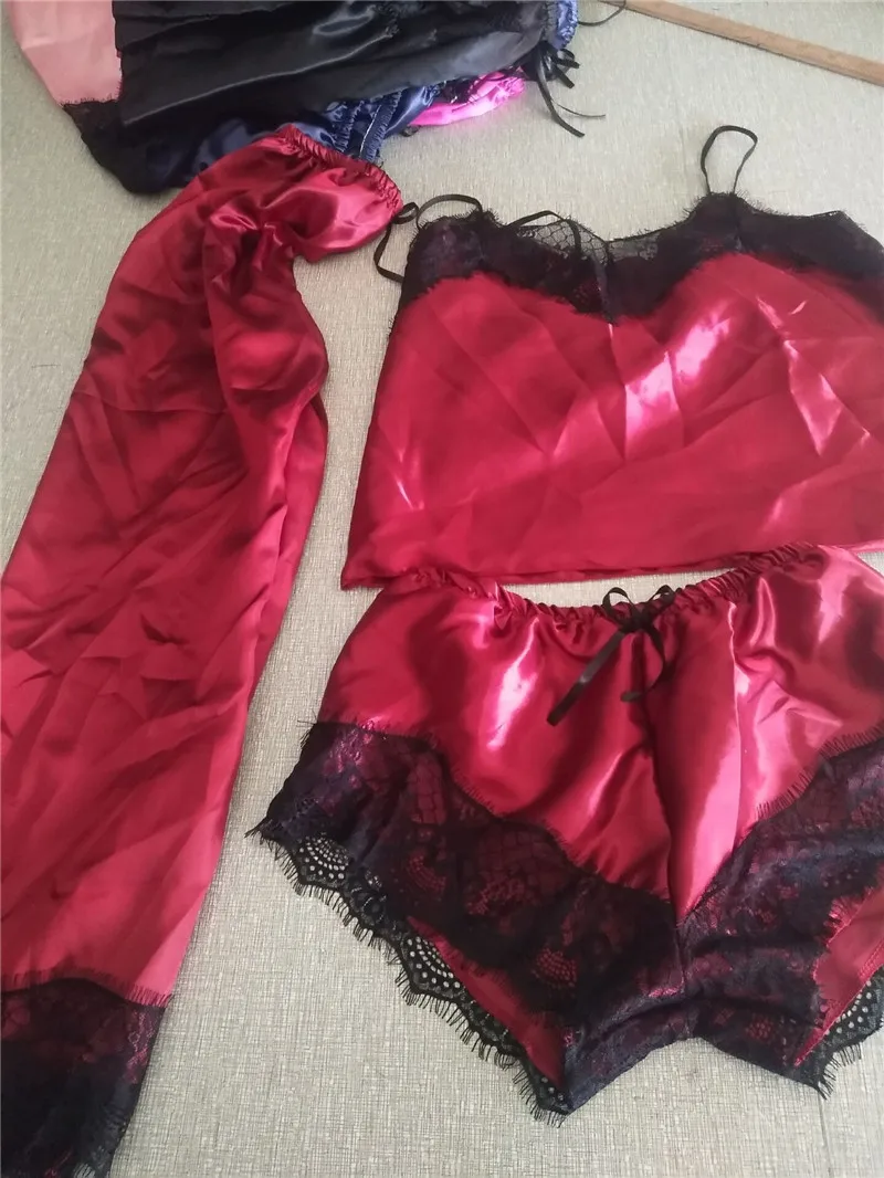 

2019 Womens Ladies Pajamas Nightwear Lingerie Pjs Satin Silk Lace Sleepwear Sleepsuit