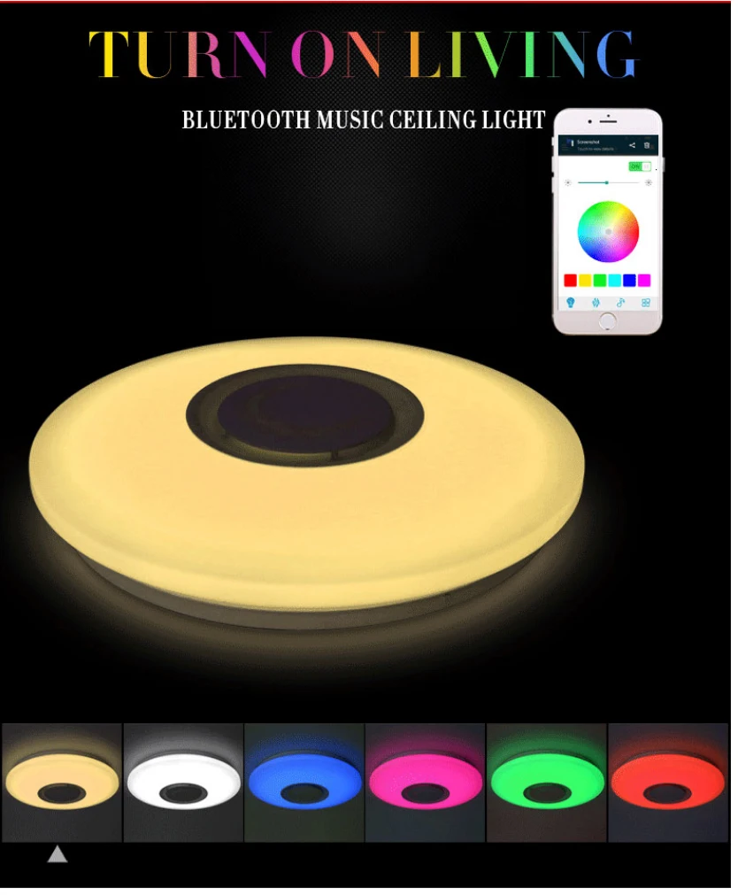 Музыкальный светодиодный потолочный светильник с Bluetooth управлением, меняющее цвет, светильник для спальни, потолочные светильники