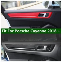 lapetus inner door armrest handle decor strips cover trims abs for porsche cayenne 2018 2022 red carbon fiber interior parts