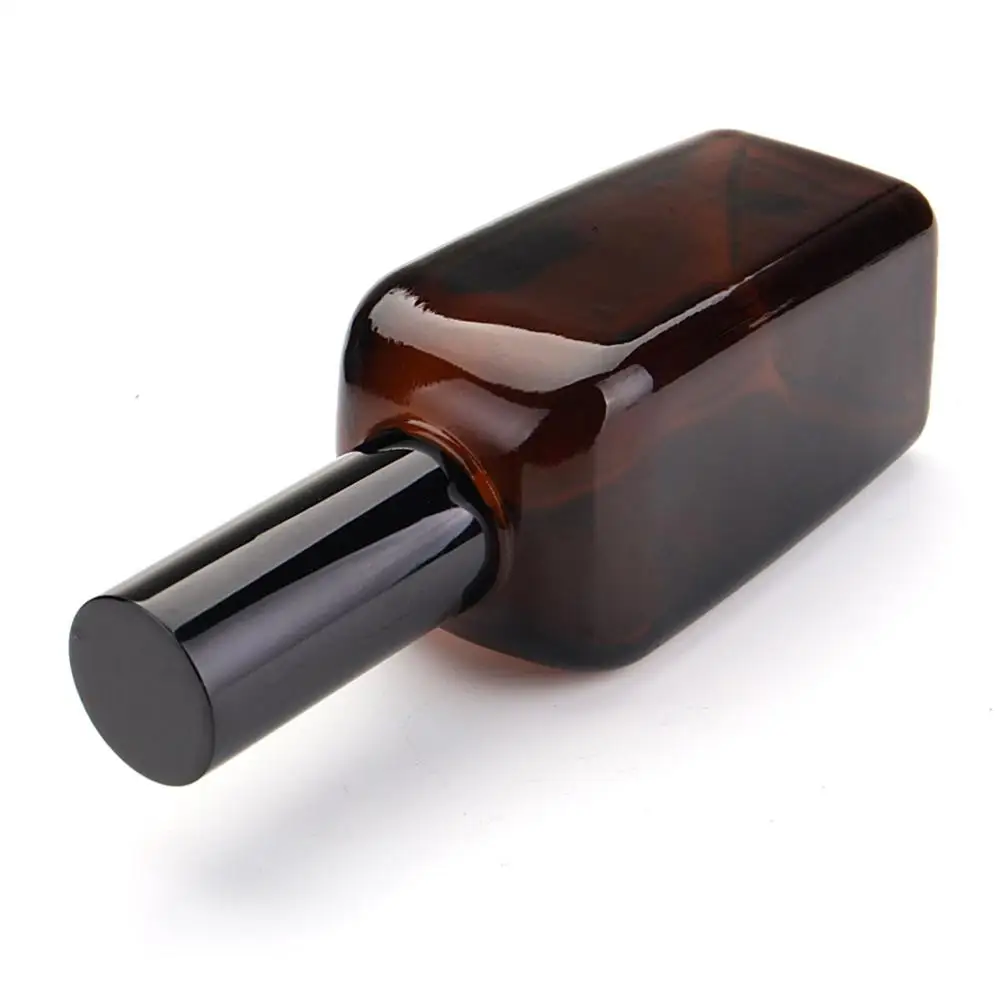 

5 empty amber glass perfume spray bottle China square black cap perfume dispenser atomizer bottle container wholesale