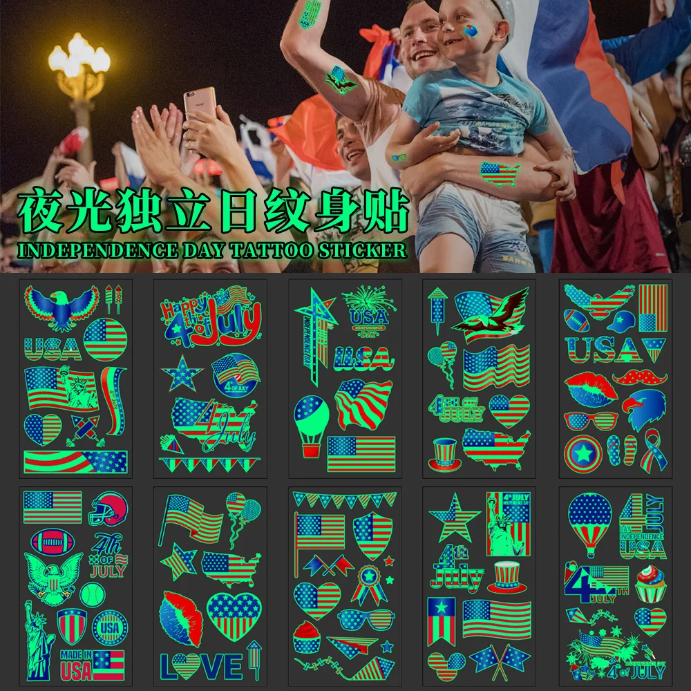 Временная татуировка Стикеры световой на День независимости США татуировки