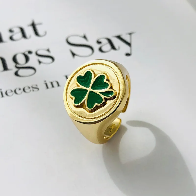 RAINBOW HOOP 2021 Trend S925 Sterling Silver INS Fashion Women's Ring Four-Leafed Clover Personality Retro Punk Boutique Jewelry
