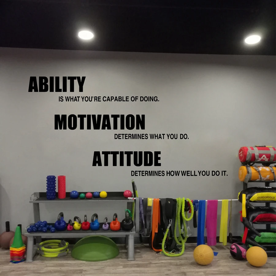 

Gym wall decals vinyl poster , Motivational Fitness Quotes Wall Stickers - Ability, Motivation, Attitude Gym Decor