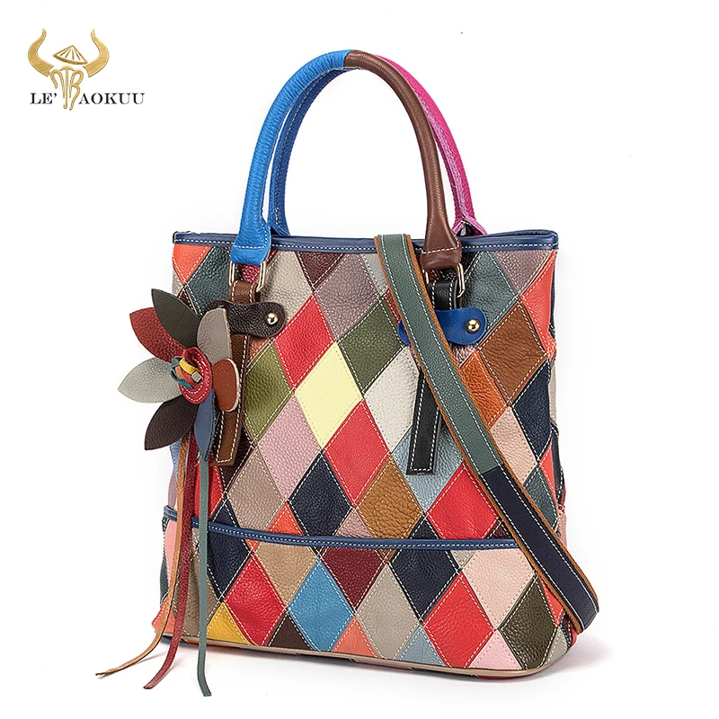 New Multi-Color Genuine Real Leather Luxury Ladies Big Shopper Purse And Handbag Shoulder bag Women Designer Female Tote bag 532