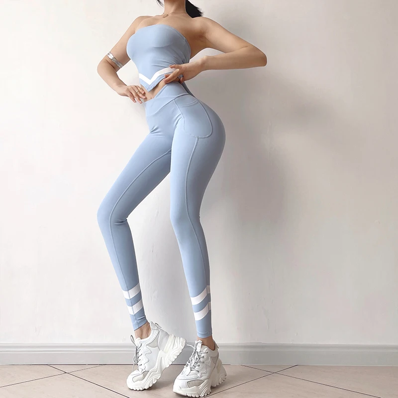SUKE Peach Hip Fitness Leggings Women High-waist Hip-lifting Yoga Sports Leggings with Pockets