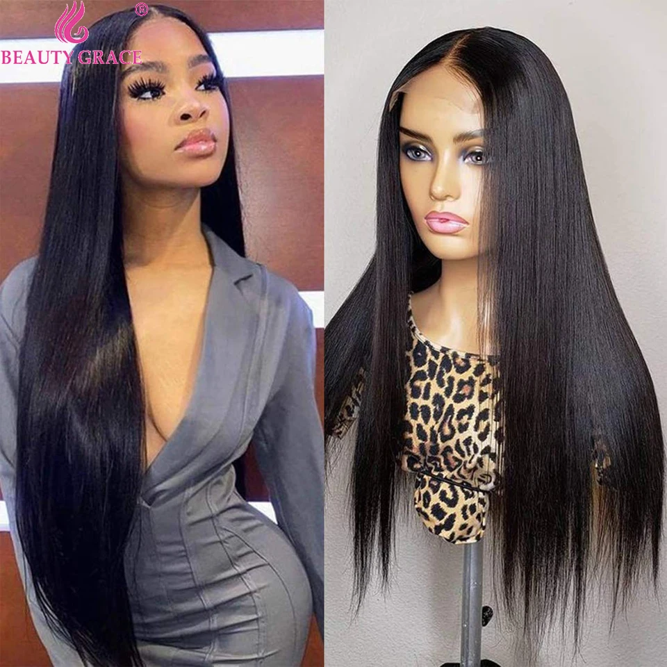 Парик Из прямых человеческих волос 40 дюймов 4x4 парик из на сетке спереди