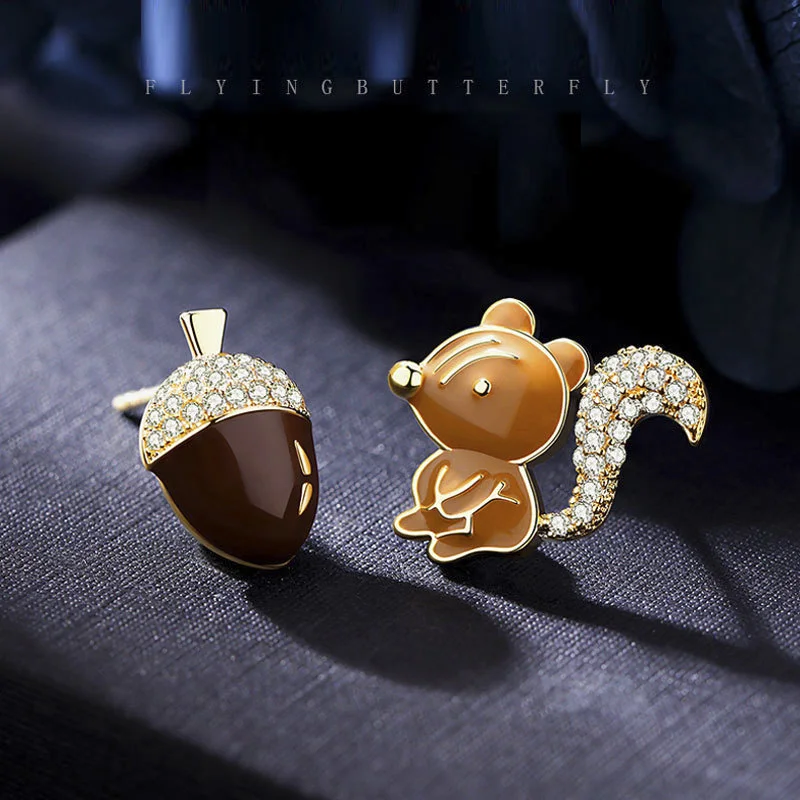 Милые желудь серьги с белками асимметричные Новинка животное ювелирные изделия