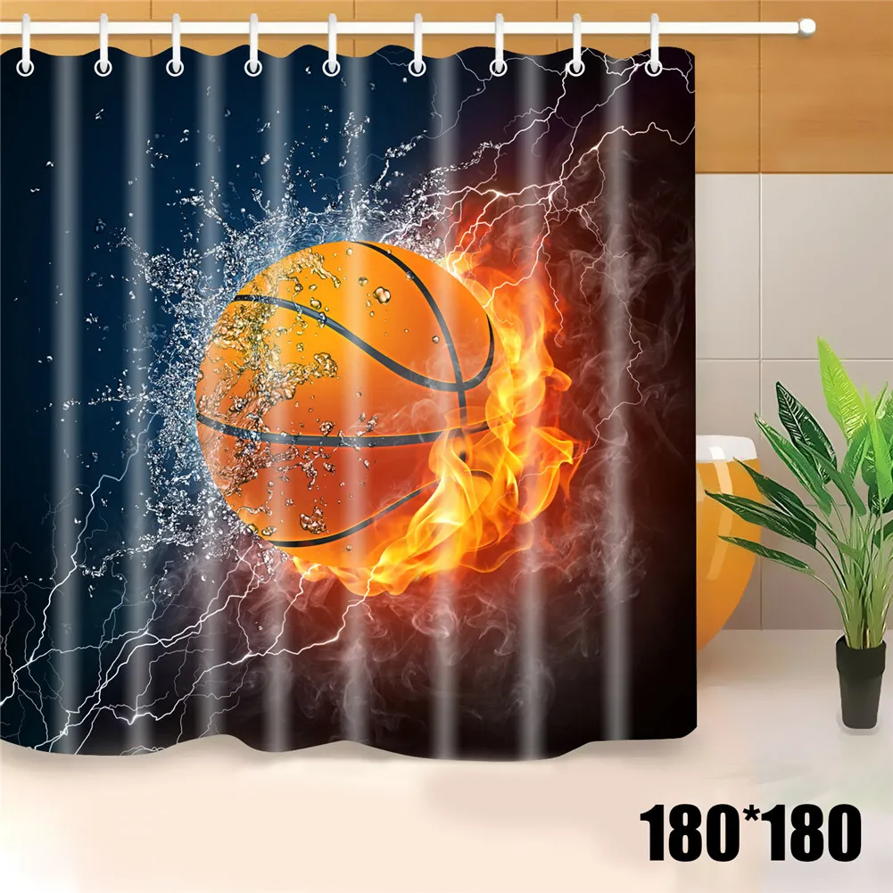 

Flaming Basketball Shower Curtain Waterproof Polyester Bathroom Curtain He