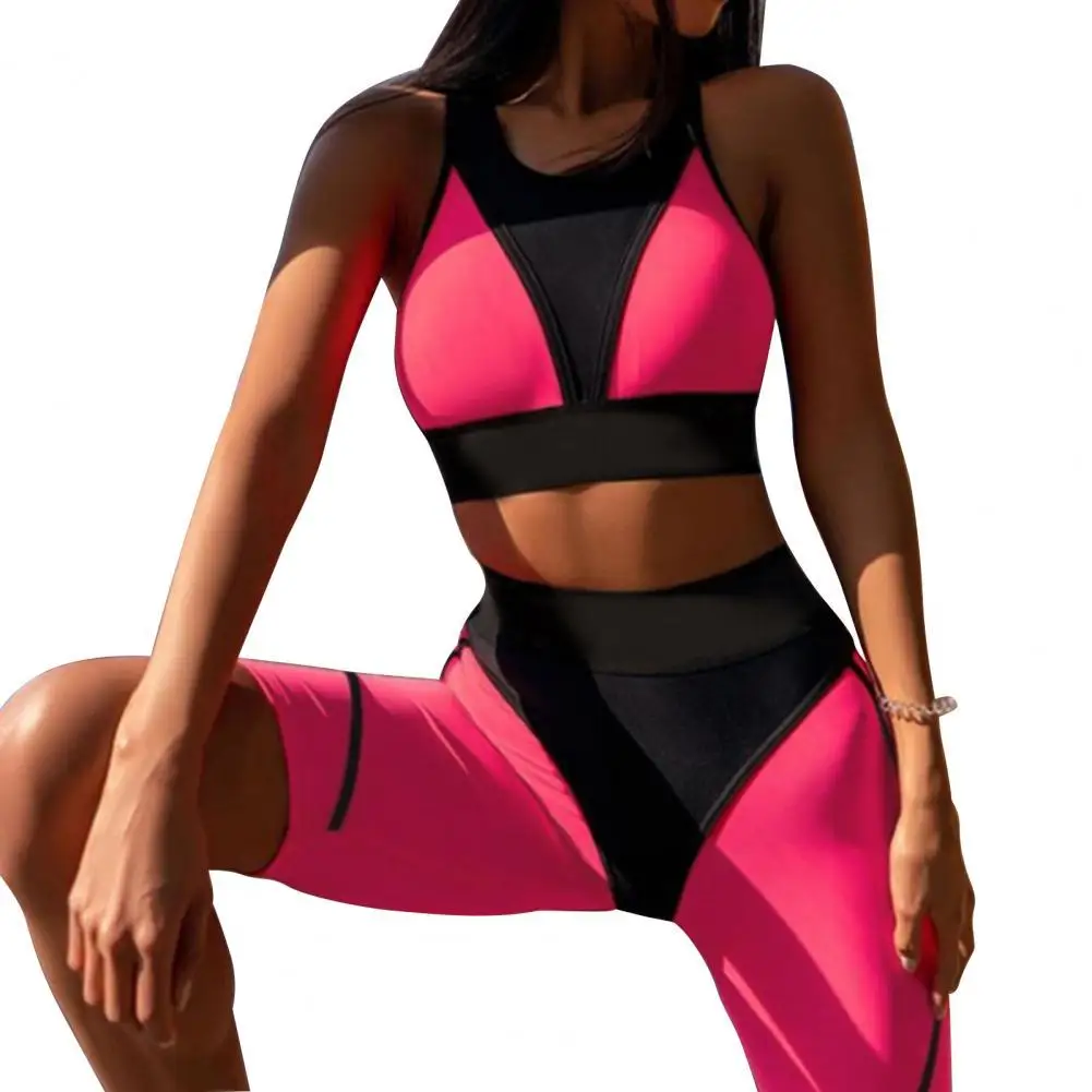 

Женский спортивный комплект для йоги, Высокоэластичный лоскутный Быстросохнущий нейлоновый комплект из 2 предметов с укороченным топом и б...