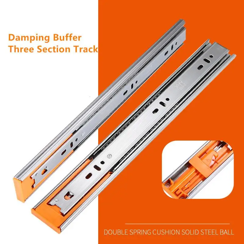 

Three Section Slide Rail Wardrobe Drawer Thickened Mute Three Fold Buffer Damping Guide Rail Stainless Steel
