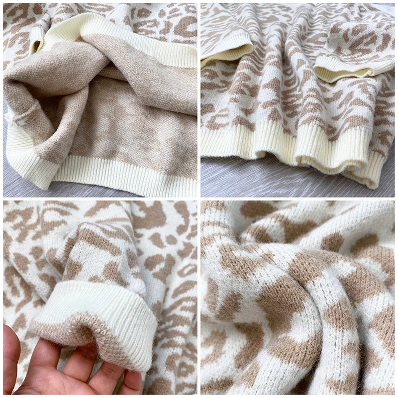 Knitwear Leopard Sweater Female Autumn Plus Size Batwing Sleeve Oversize Loose Thick Warm Women Winter Knitting Pullover | Женская