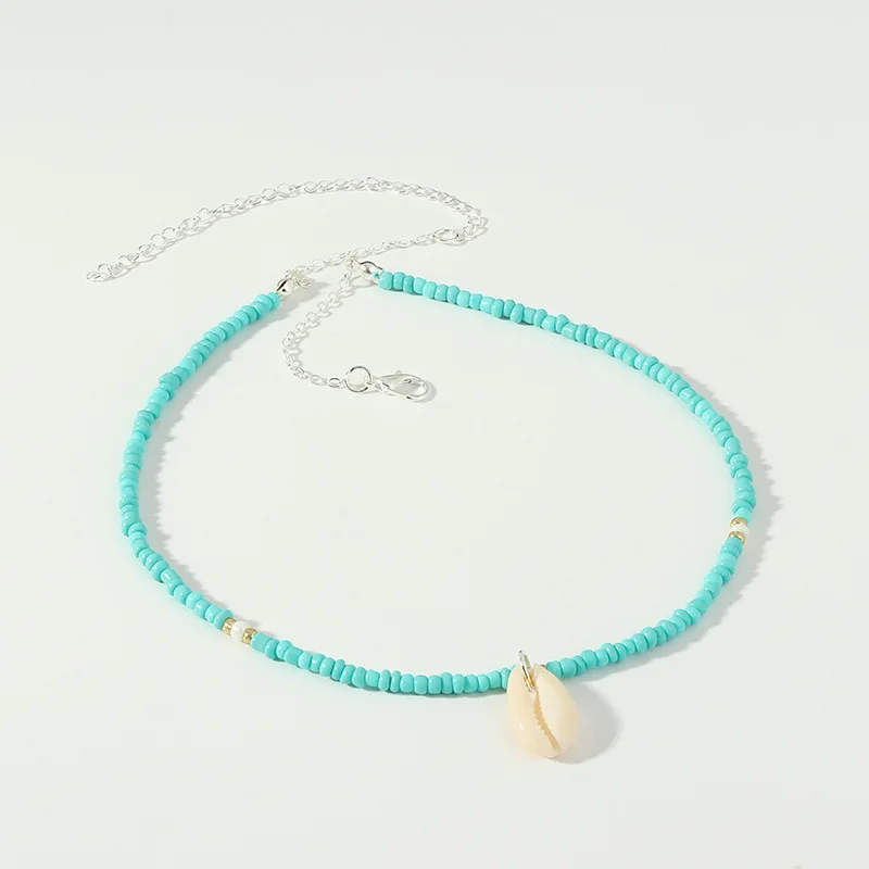 

Bohemian Green Rhinestone Shell Choker Pendant Necklace for Women Charming Bead Jewelry Beach Outfits Collares