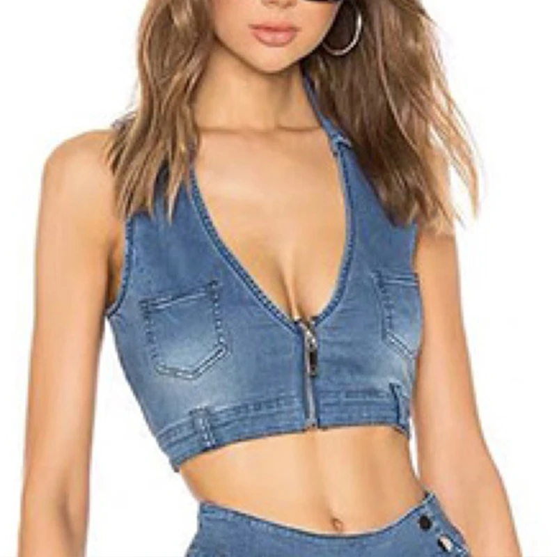 

y2k Crop Top Women Vests e girl Cyber y2k Clothes Lapel Zipper Sexy Deep V-neck Fashion Vintage Denim Halter Tank Top Camis