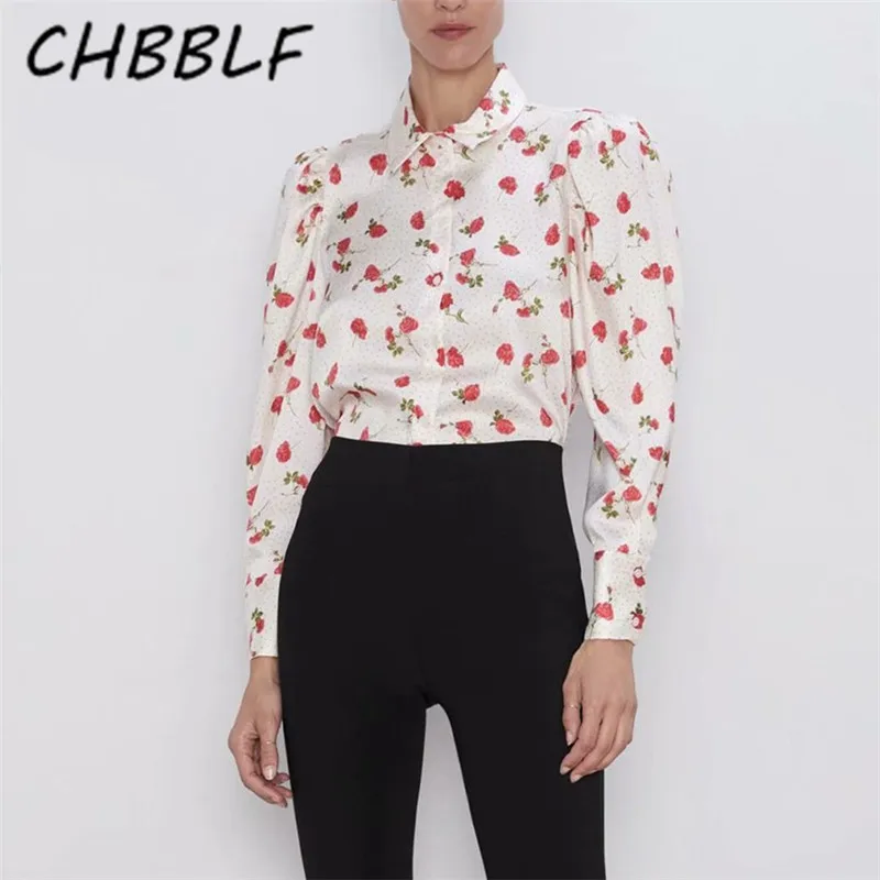 Женская блузка с цветочным принтом длинным рукавом и отложным воротником |