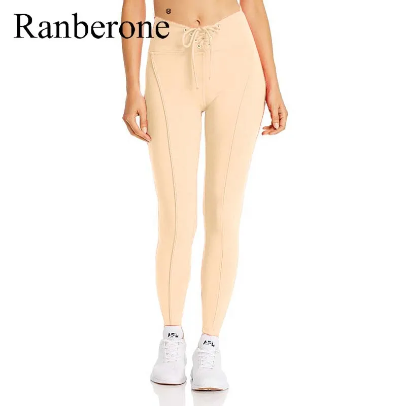 Ranberone 2020 Women Yoga Pants Naked Feel Fabric Workout Sport Joggers Pants High Waist Drawstring Fitness Running Sweatpants