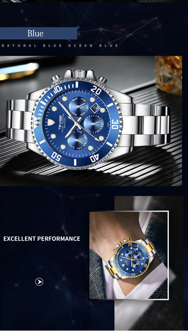 TEVISE Diver часы автоматические механические часы спортивные Топ брендовые Роскошные мужские часы мужские наручные часы montre homme