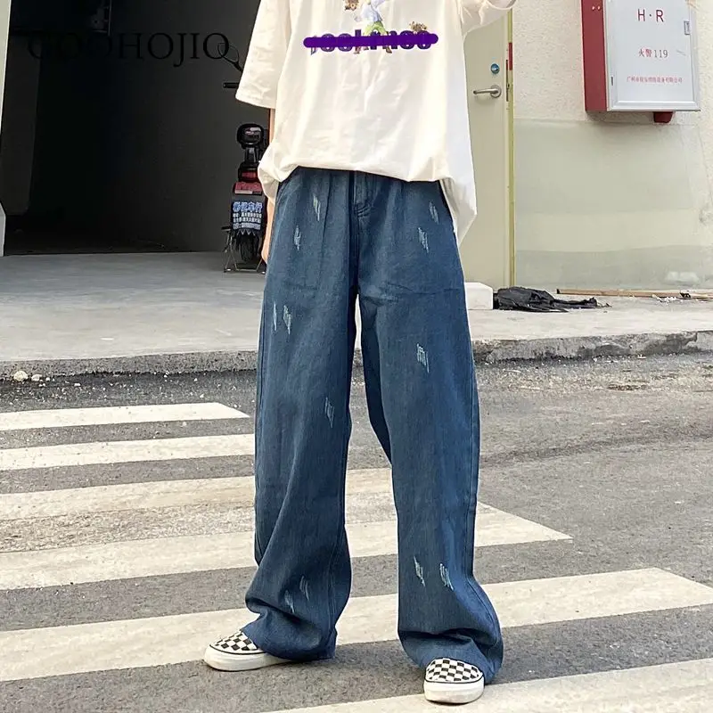 

GOOHOJIO 2021 New Spring and Autumn Casual Wide Leg Pants Women's Straight Loose Pants for Women Distressed Washed Women Jeans