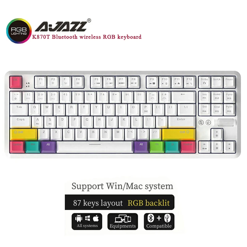 Клавиатура Ajazz K870T для ПК и планшетов игровая Механическая беспроводная