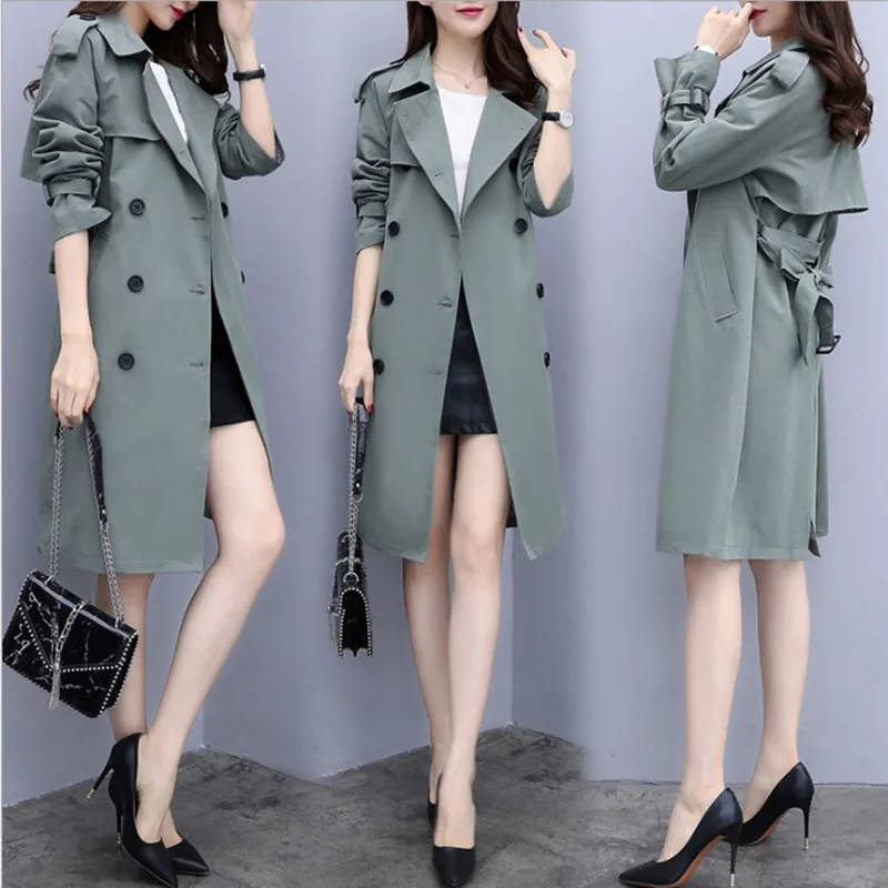 Новинка осеннее пальто-ветровка женское модное двубортное пальто средней длины