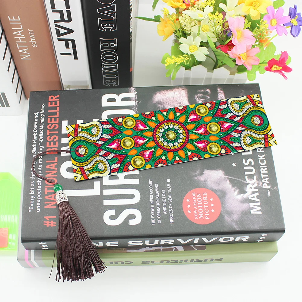 2pcs Diamond Painting Leather Tassel Mandala Bookmarks 5D DIY Special Shaped Rhinestone Embroidery Craft Book Page Marker - купить по