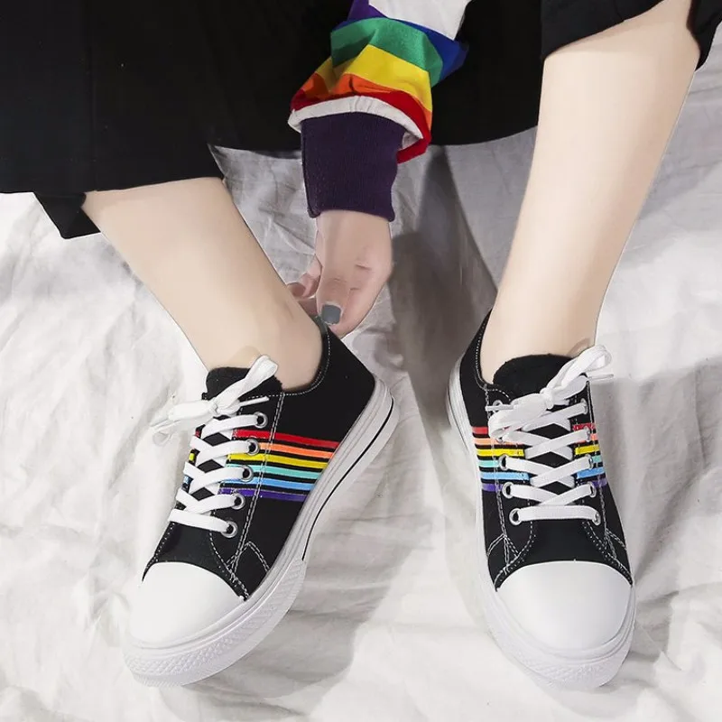 Женские кроссовки Повседневная обувь Радужная Вулканизированная парусиновая на