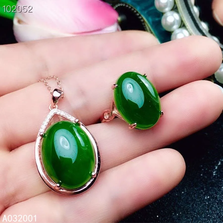 

KJJEAXCMY fine jewelry natural Jasper 925 sterling silver women pendant necklace chain ring set support test elegant