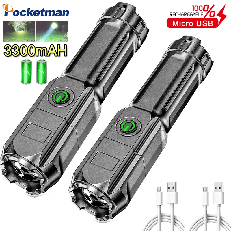 

2pcs Multi-Function Bright Flashlights ABS Strong Light Focusing Flash Light USB Rechargeable Zoom Xenon Forces Outdoor Torch