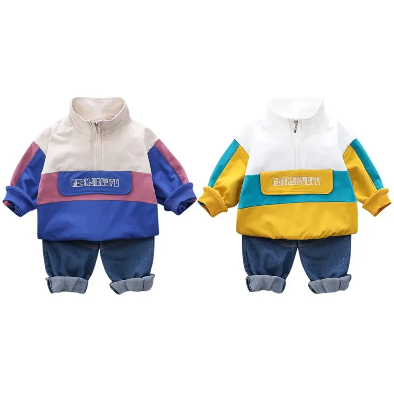 

Autumn Spring Kids Boys Girls Clothes Set Stand-up Collar Long Sleeve Sweater Tops+Sports Pants 2PCS Baby Children Outfit Suit